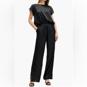 All Saints Mari short sleeve BlackSatin Women's Jumpsuit
